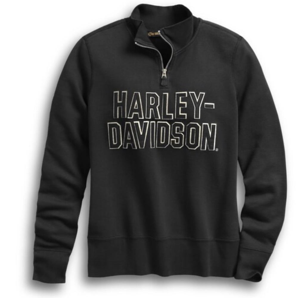 Harley Davidson Felt Letter 1/4-Zip Pullover, faded retro black